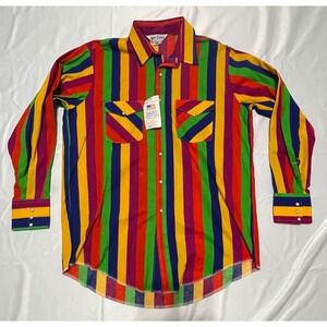 VINTAGE DALES MENS STRIPED LONGSLEEVE SHIRT LARGE WITH TAGS PEARL BUTTONS